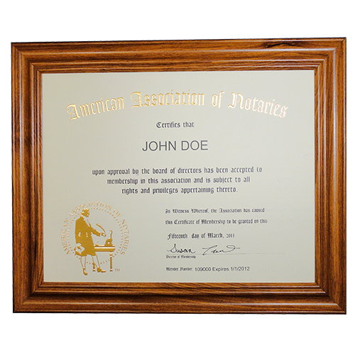 AAN Membership Certificate Frame - Idaho